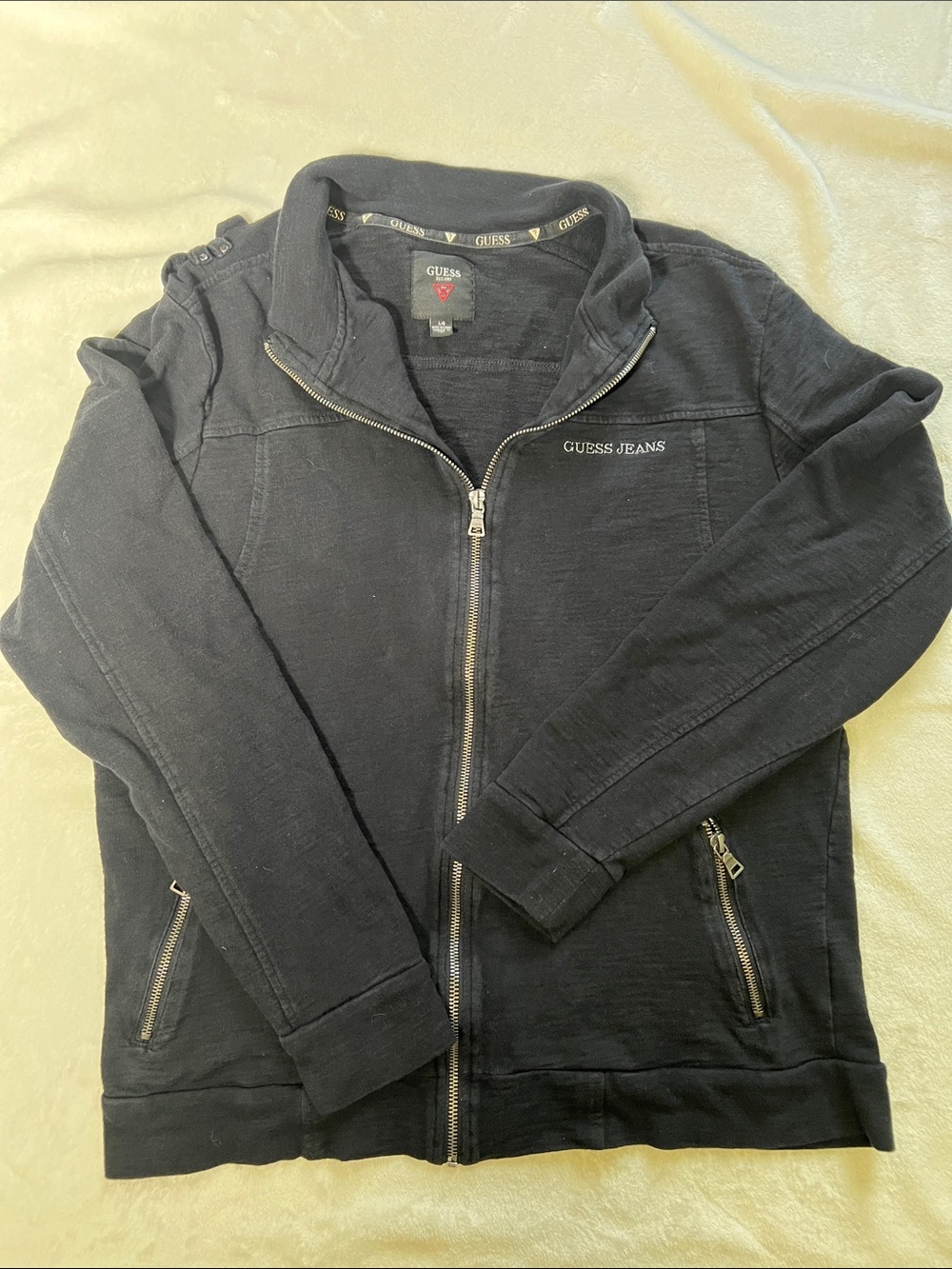 GUESS Womens Black Full-Zip Sweater L